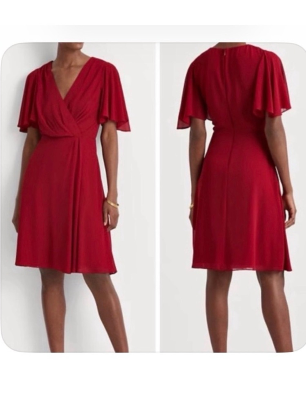 NWT Lauren Ralph Lauren Georgette Flutter-Sleeve Dress